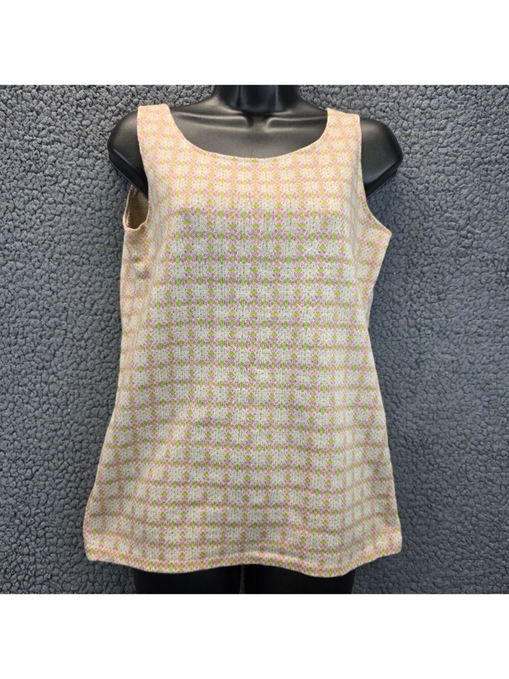 Vintage Society Knit Tank Top S Pink Green Retro Twee Indie Festival Cute Goth